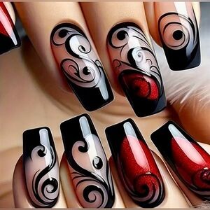 Red & Black Design Press On Nails NWT